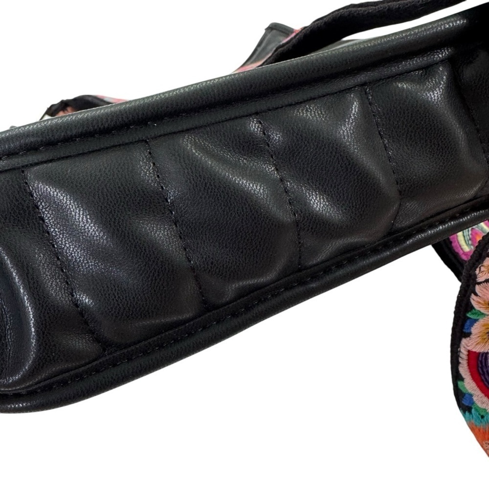 NWT Ah-Dorned Sarah Quilted Faux Leather Messenger Bag Black Embroidered Strap - Picture 7 of 15
